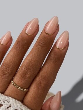 BTArtbox Gold Nude Pink Gel Nail Press On Nails